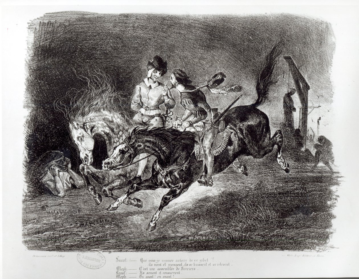 Mephistopheles ve Faust Geceleri Biniyor, Goethe tarafından Faust için illüstrasyon, 1828 by Ferdinand Victor Eugene Delacroix