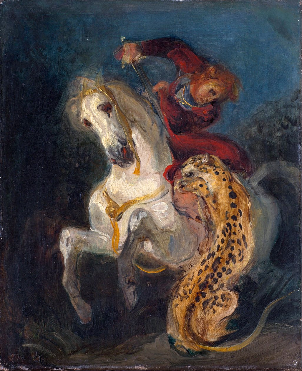 Bir Jaguar Tarafından Saldırıya Uğrayan Binici - Delacroix, Eugene by Ferdinand Victor Eugene Delacroix