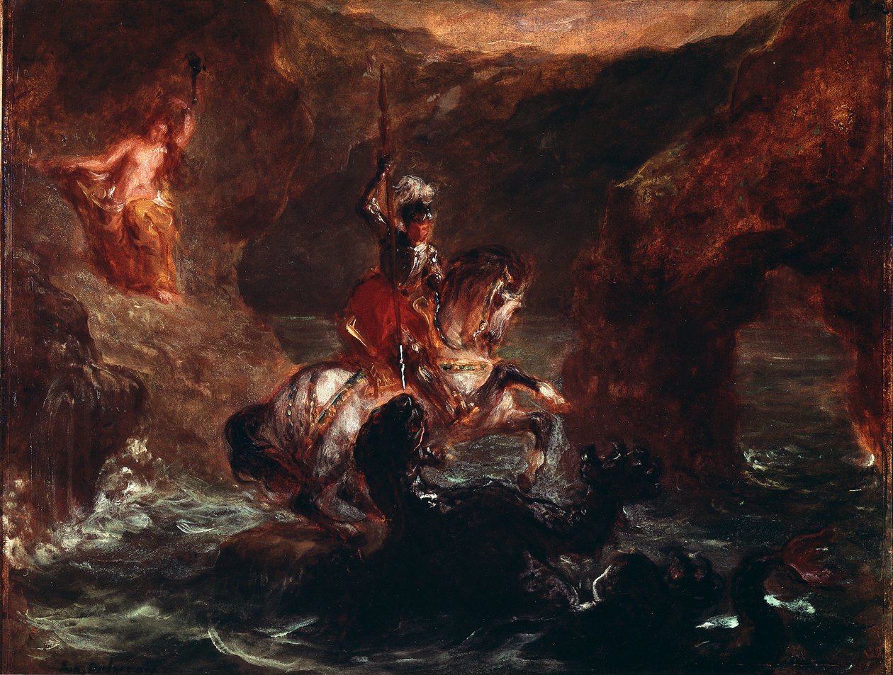 Eugene Delacroix (1798-1863) 1847 Güneş tarafından Aziz George Ejderhayı Öldürmek Tablosu. 28x36 cm Paris, Louvre Müzesi by Ferdinand Victor Eugene Delacroix