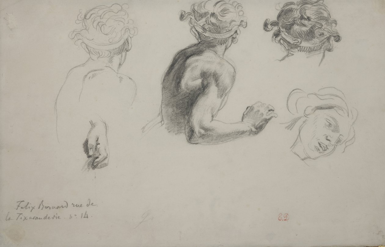 "Trajan Adaleti" için Çalışma Sayfası, c.1840 (kağıt üzerine kurşun kalem) by Ferdinand Victor Eugene Delacroix