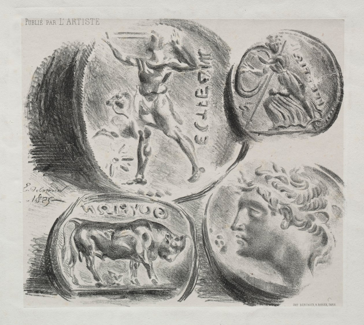Dört Antik Madalyalı Levha, 1825. by Ferdinand Victor Eugene Delacroix