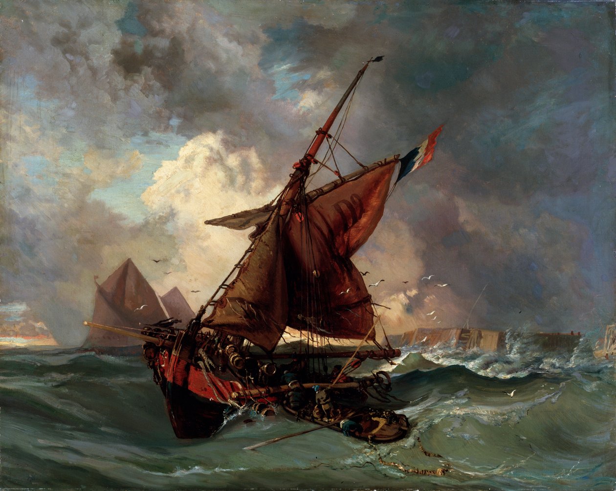 Fırtınalı bir denizde gemiler, 19. yüzyıl by Ferdinand Victor Eugene Delacroix