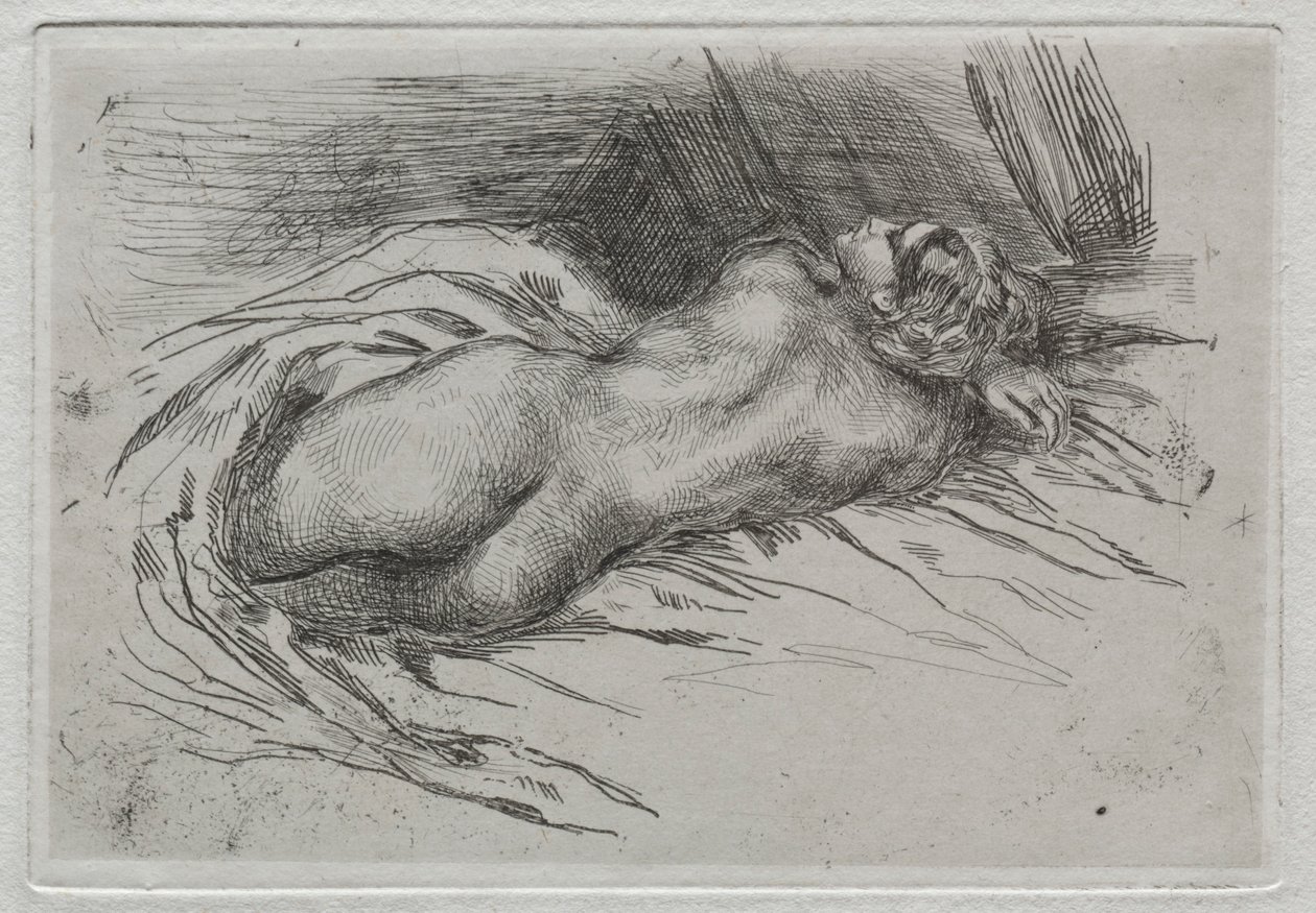 Arkadan Görülen Bir Kadının İncelenmesi, 1833. by Ferdinand Victor Eugene Delacroix