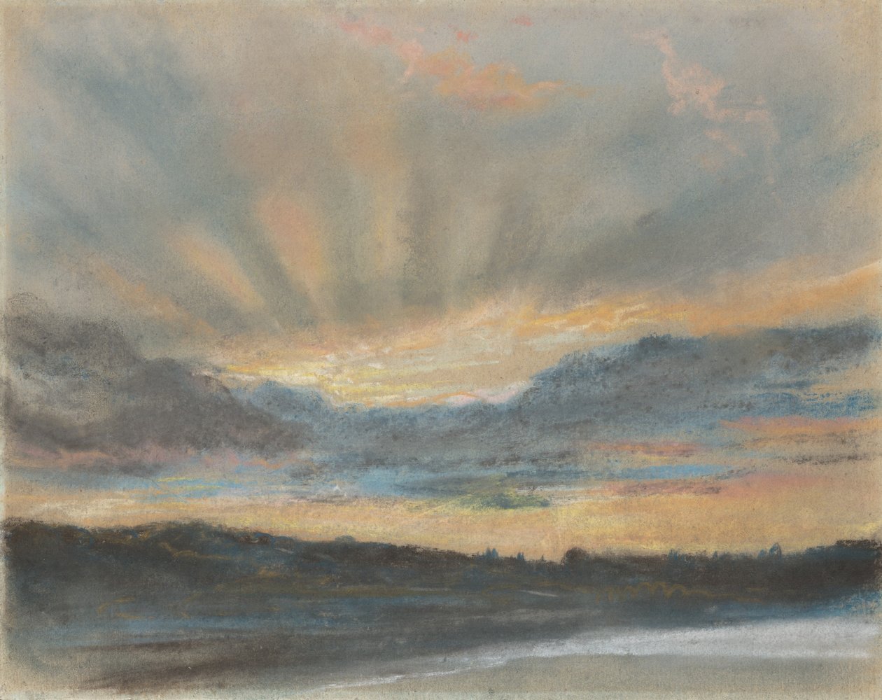 Gün batımı, c.1850 (gemiye monte edilmiş kağıt üzerine pastel) by Ferdinand Victor Eugene Delacroix