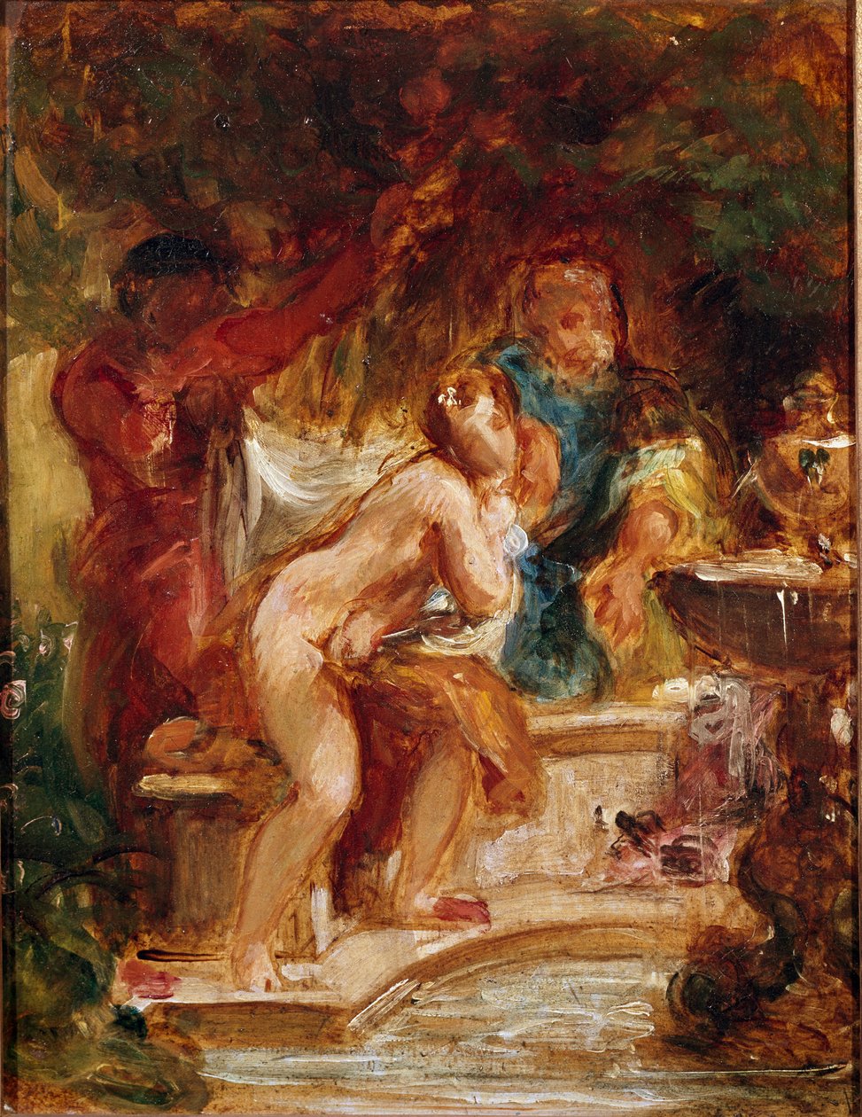 Suzanne banyoda. Eugene Delacroix (1798-1863) tarafından yapılan boyama by Ferdinand Victor Eugene Delacroix