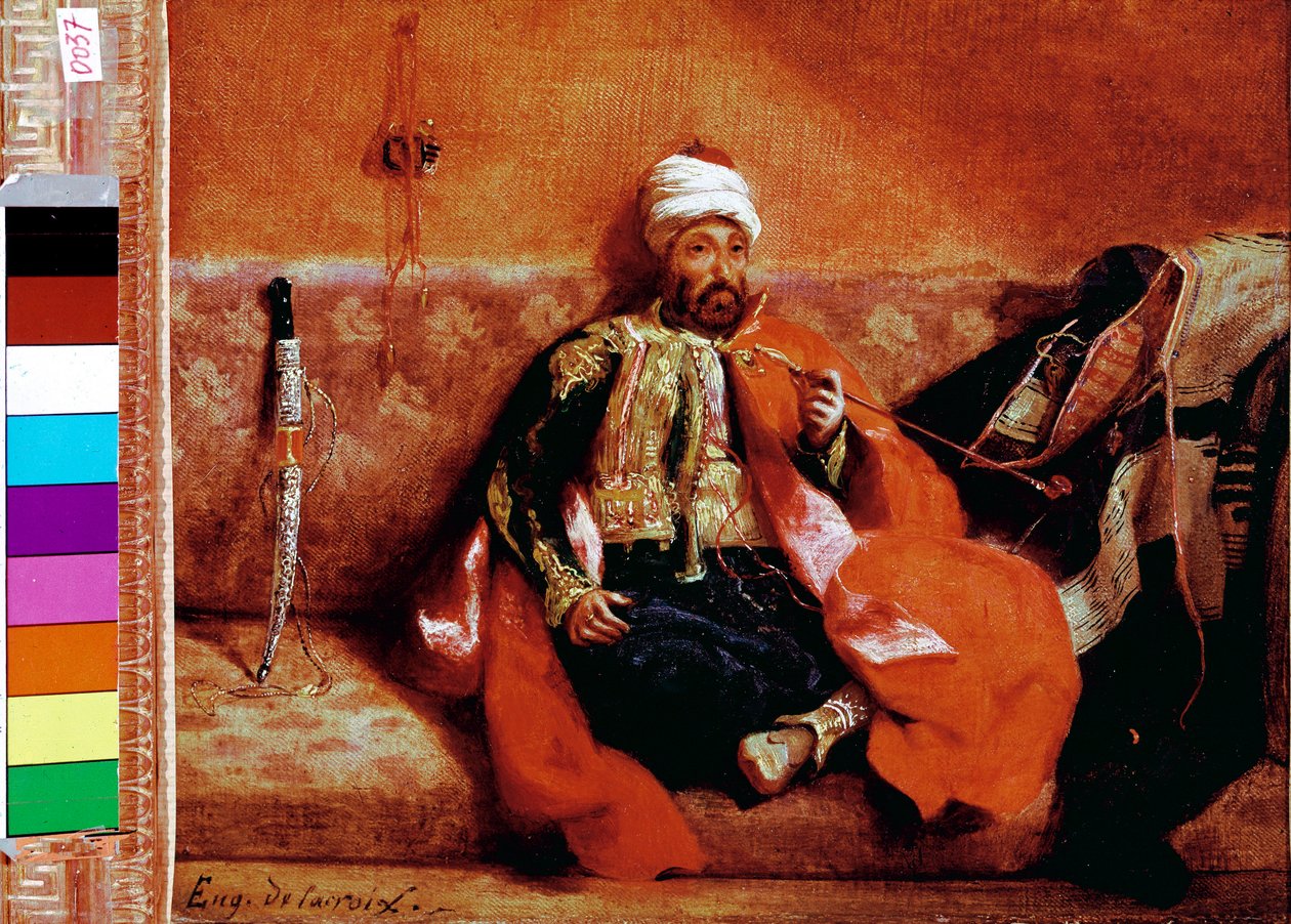 Kanepede Türk sigarası. Eugene Delacroix (1798-1863) tarafından yapılan boyama by Ferdinand Victor Eugene Delacroix