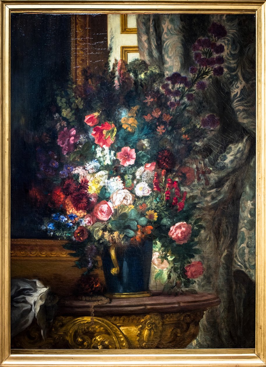 Konsol üzerinde çiçek vazosu by Ferdinand Victor Eugene Delacroix