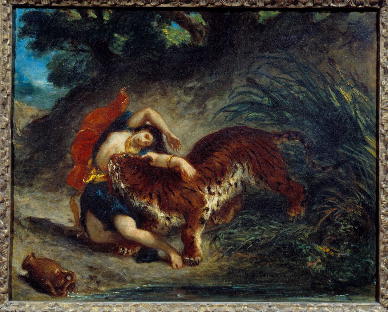 Genç bir kadın bir kaplan tarafından götürüldü ya da bir kaplan tarafından ısırılan Kızılderili. Eugene Delacroix (1798-1863) tarafından yapılan boyama by Ferdinand Victor Eugene Delacroix