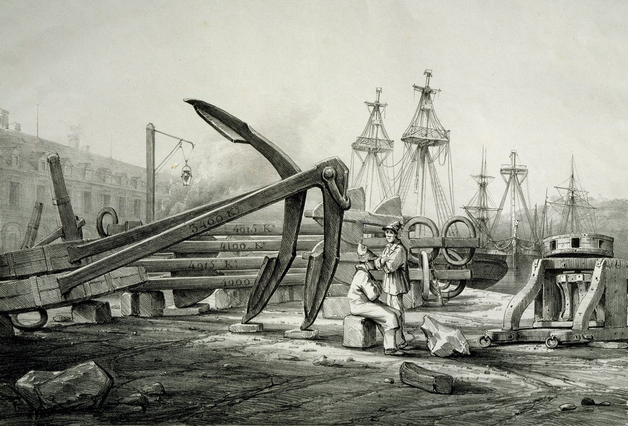 Donanma tersanesindeki çapalar, Ferdinand Perrot, litografi by Ferdinand Victor Perrot