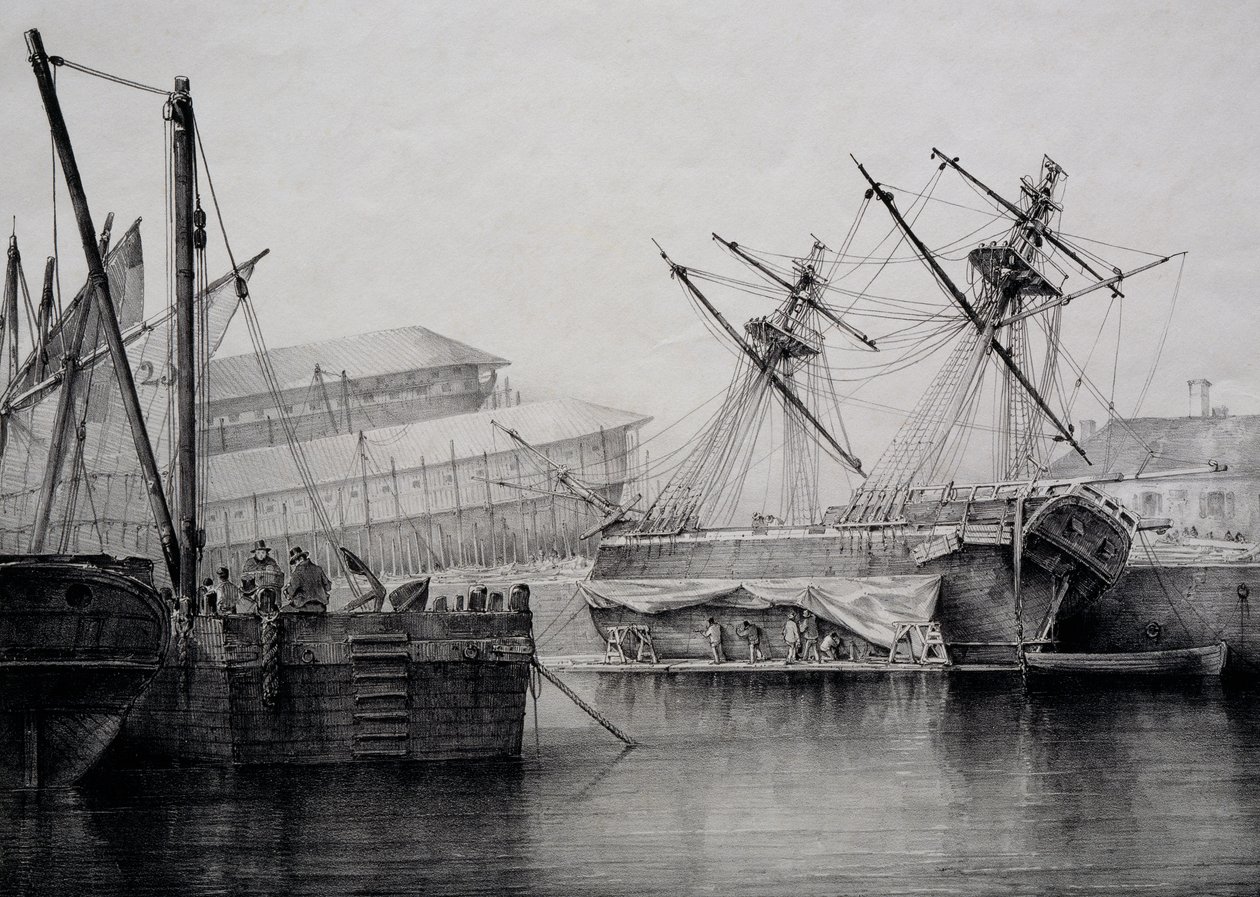 Brigantine, Ferdinand Perrot tarafından litografi by Ferdinand Victor Perrot