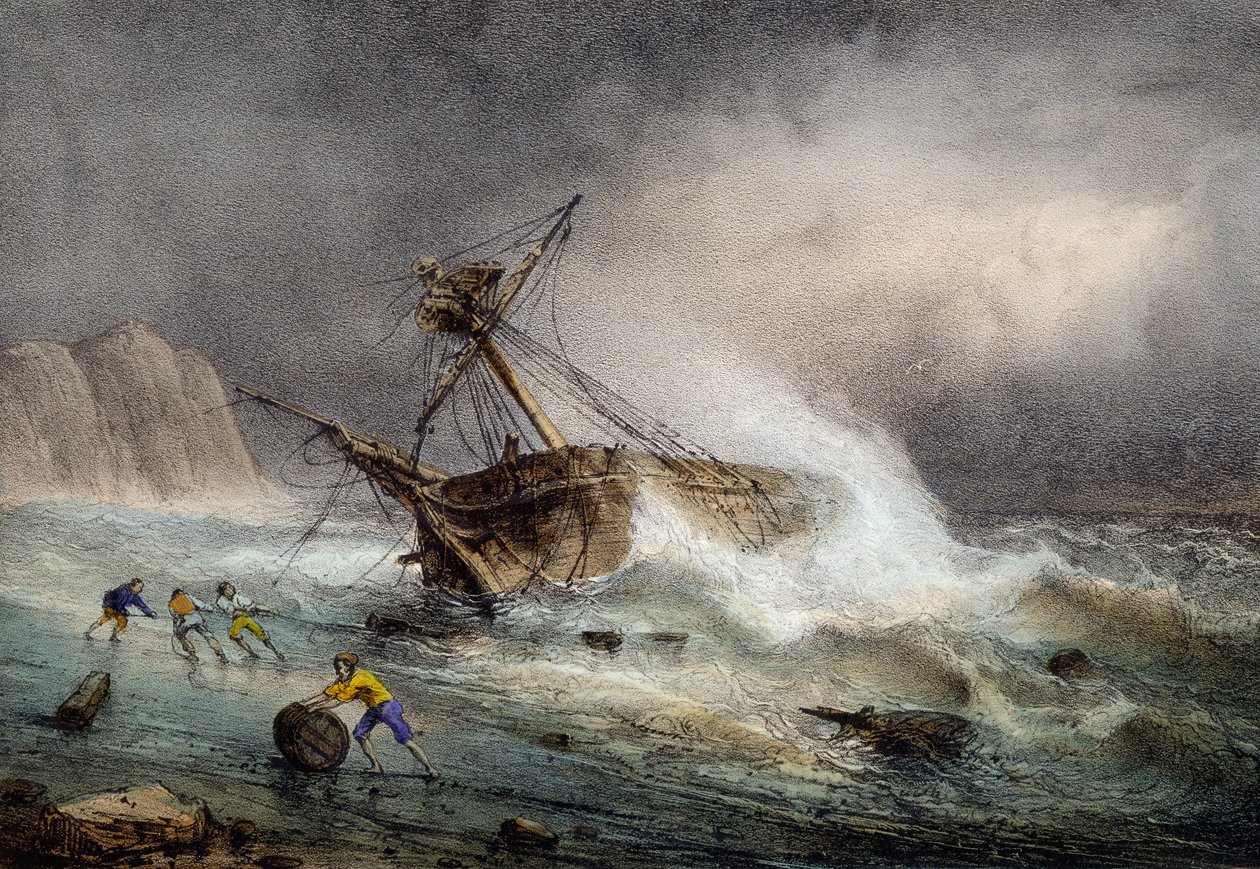 Brigantine mahsur, Ferdinand Perrot tarafından renkli litografi by Ferdinand Victor Perrot