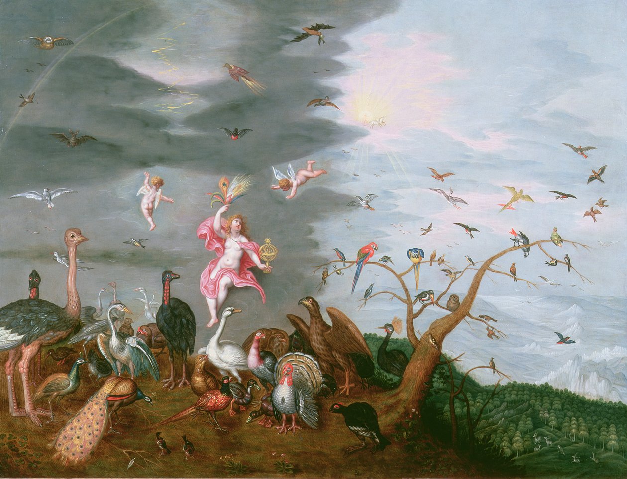 Bir Hava Alegorisi (bakır üzerine yağ) by Ferdinand van Kessel
