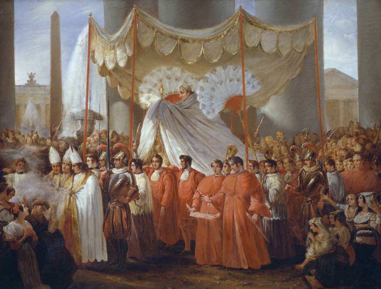 Gregory XVI'nın vasiyeti altında Corpus Christi ziyafeti için Aziz Petrus Meydanı'nda geçit töreni by Ferdinando Cavalleri