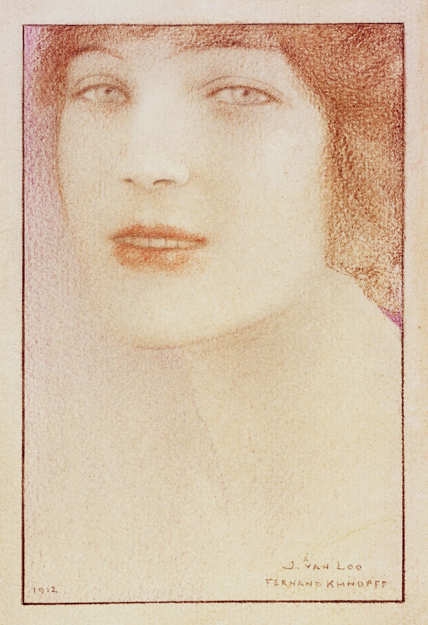 Bir Kadının Portresi, 1912 (kağıt üzerinde pastel) by Fernand Khnopff