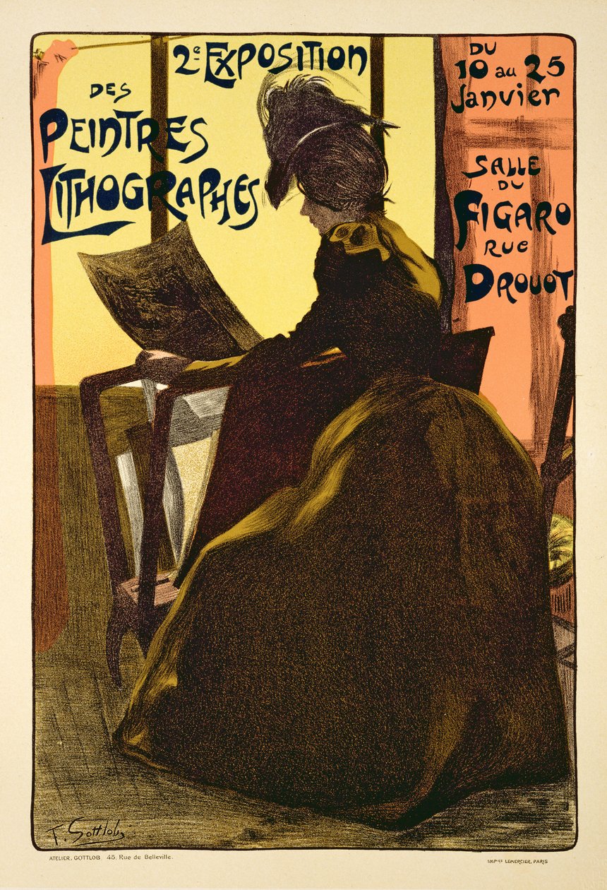 'Litografi Ressamlarının İkinci Sergisi'nin reklamını yapan bir posterin çoğaltılması, Salle du Figaro, Paris, 1899 by Fernand Louis Gottlob