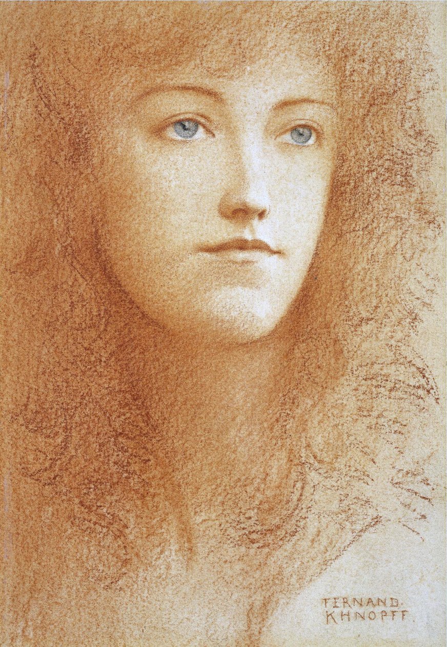""Genç Bir İngiliz Kadının Portresi"" Kağıt Üzerinde Sanguine Fernand Khnopff (1858-1921) 1890 Dolaylarında Özel Koleksiyon by Fernand Khnopff