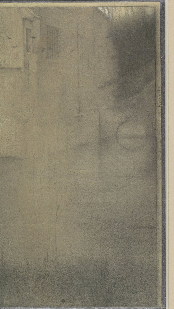 Suyla çevrili bir evin önünde bir kadının gölgesi by Fernand Khnopff