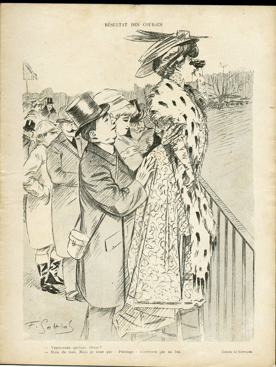 Gottlob (1873-1935) çizimi Le Lire, 21/12/07 - Yarışların sonuçları - Aşk, Moda, Zenginlerin Hayatı, Hippizm - Kadınlar by Fernand Louis Gottlob