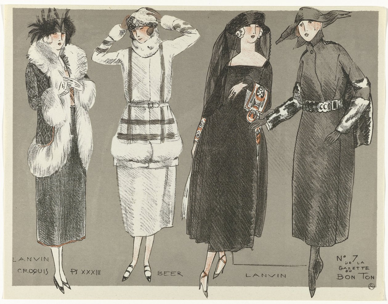 Gazette du Bon Ton, 1920 - No. 7, Croquis Pl XXXIII: Lanvin / Bira / Lanvin (nesne üzerindeki başlık) by Fernand Siméon