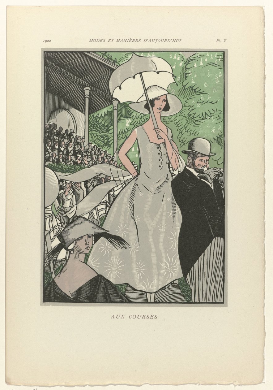 Günümüzün Moda ve Görgü Kuralları, 1922, Pl. 5: Yarışlarda by Fernand Siméon