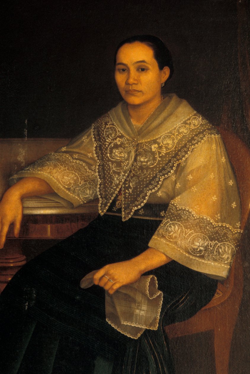 Geleneksel Filipin kostümlü bir kadının portresi by Filipino School