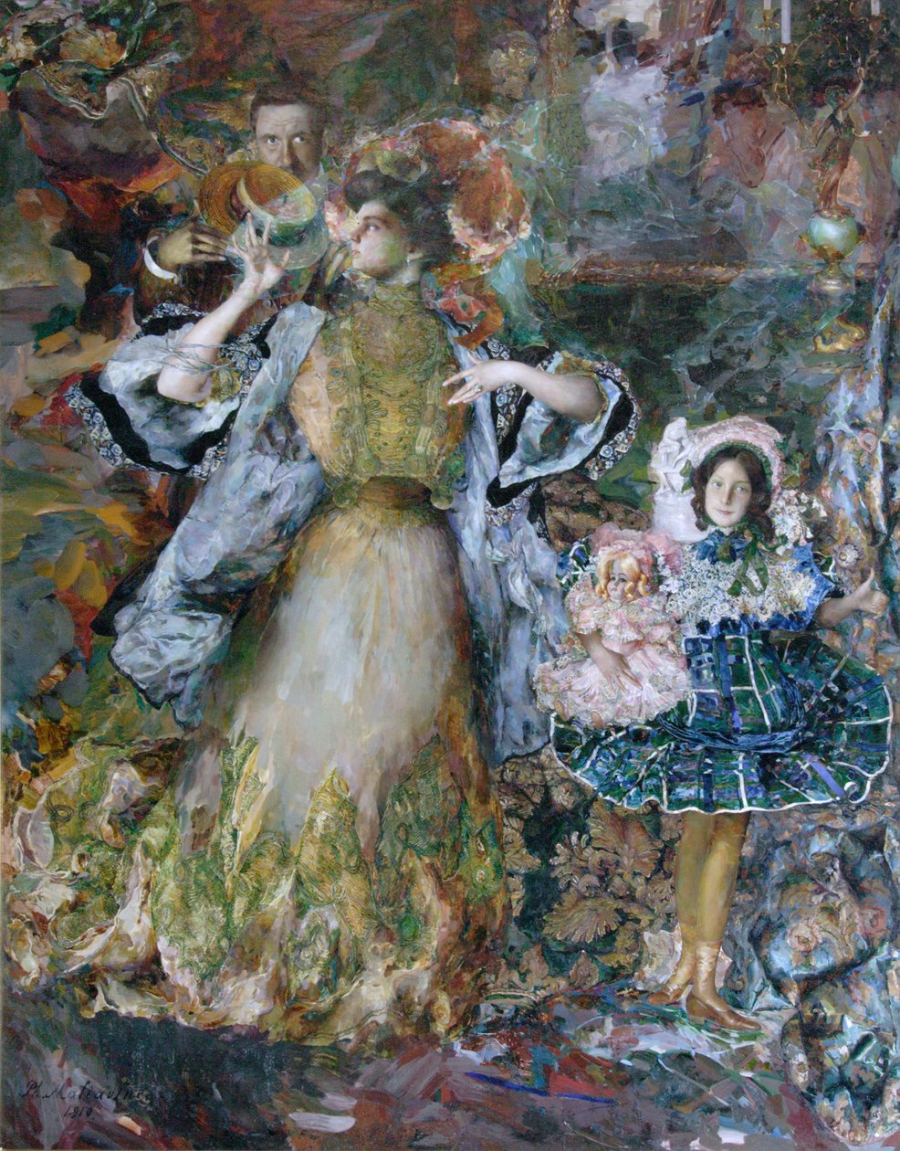 Karısı ve kızıyla otoportre, 1910 by Filipp Andreyevich Malyavin