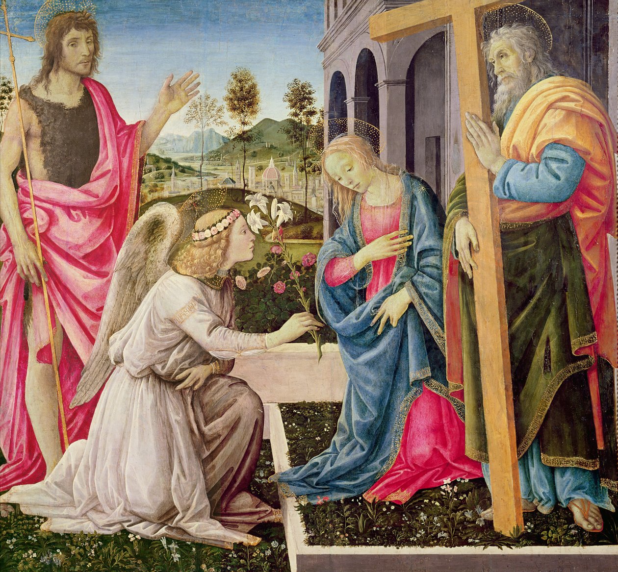 Aziz Joseph ve Vaftizci Yahya ile Müjde, c.1485 (panelde mizaç) by Filippino Lippi