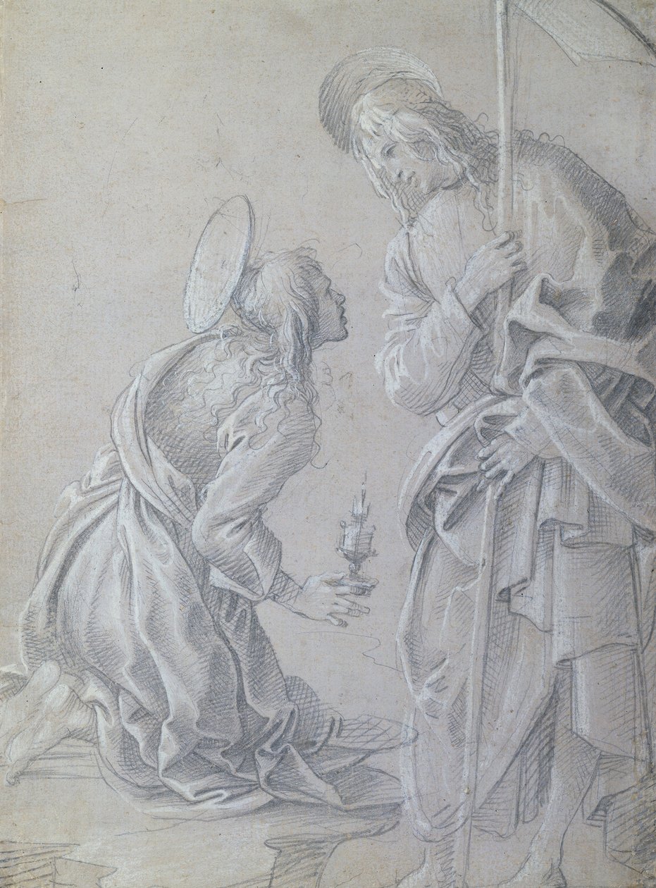Diz çökmüş Saint Mary Magdalene ve Ayakta Duran İsa by Filippino Lippi