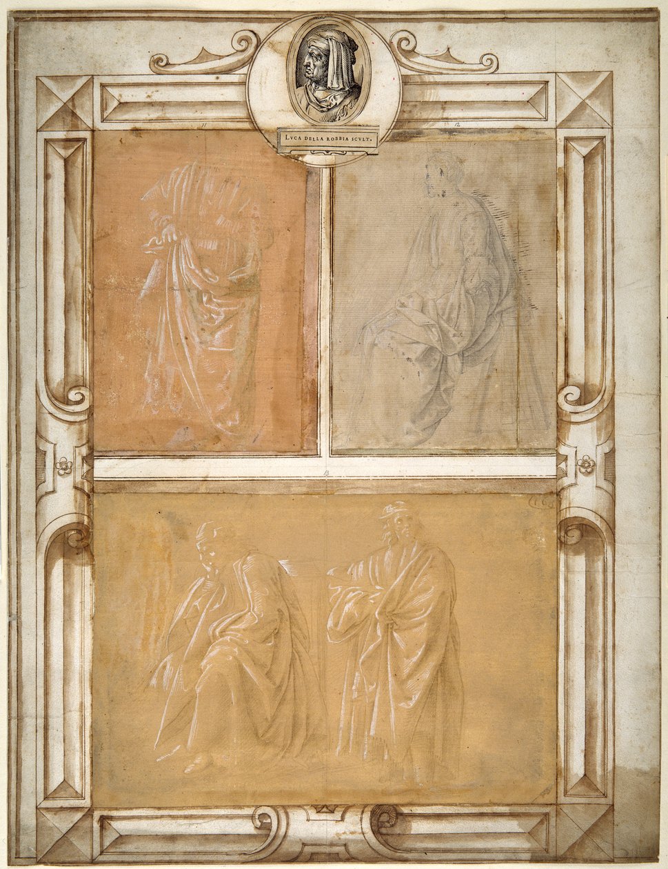 Drapeli figürlerin etüdleri (hazırlanmış kağıt üzerinde beyaz gövde rengi ile yükseltilmiş gümüş nokta) by Filippino (follower of) Lippi