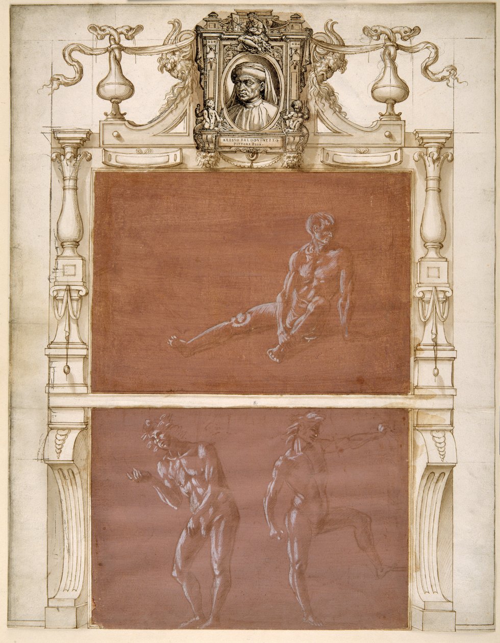 Çıplak oturan bir adam ve iki erkek çıplak (leylak rengi hazırlanmış kağıt üzerinde beyaz gövde rengiyle yükseltilmiş metal nokta) by Filippino Lippi