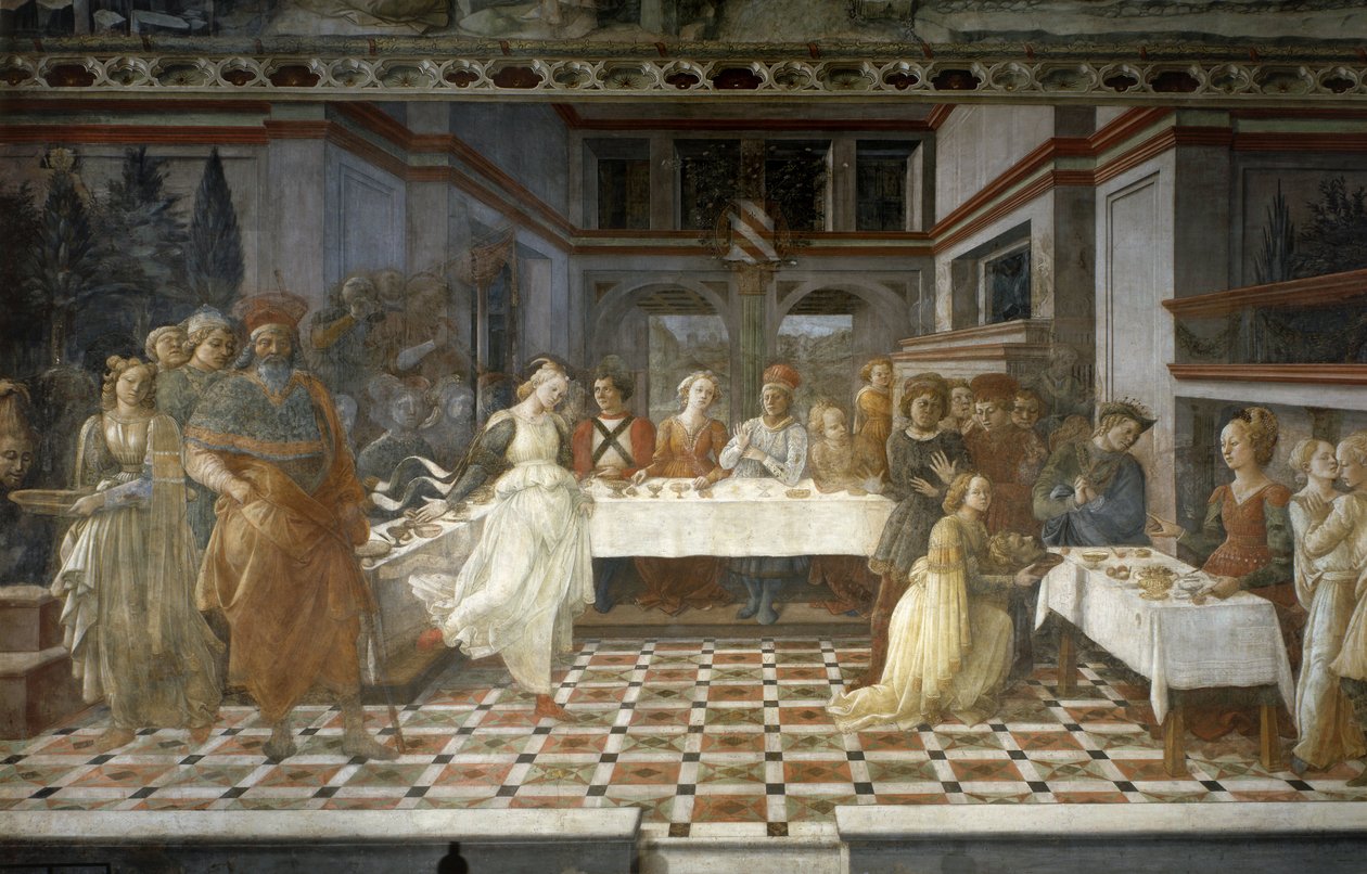 Hirodes'in ziyafeti, Vaftizci Aziz Yahya'nın hayatından bölümler, c.1452-64 (fresk) by Filippino Lippi