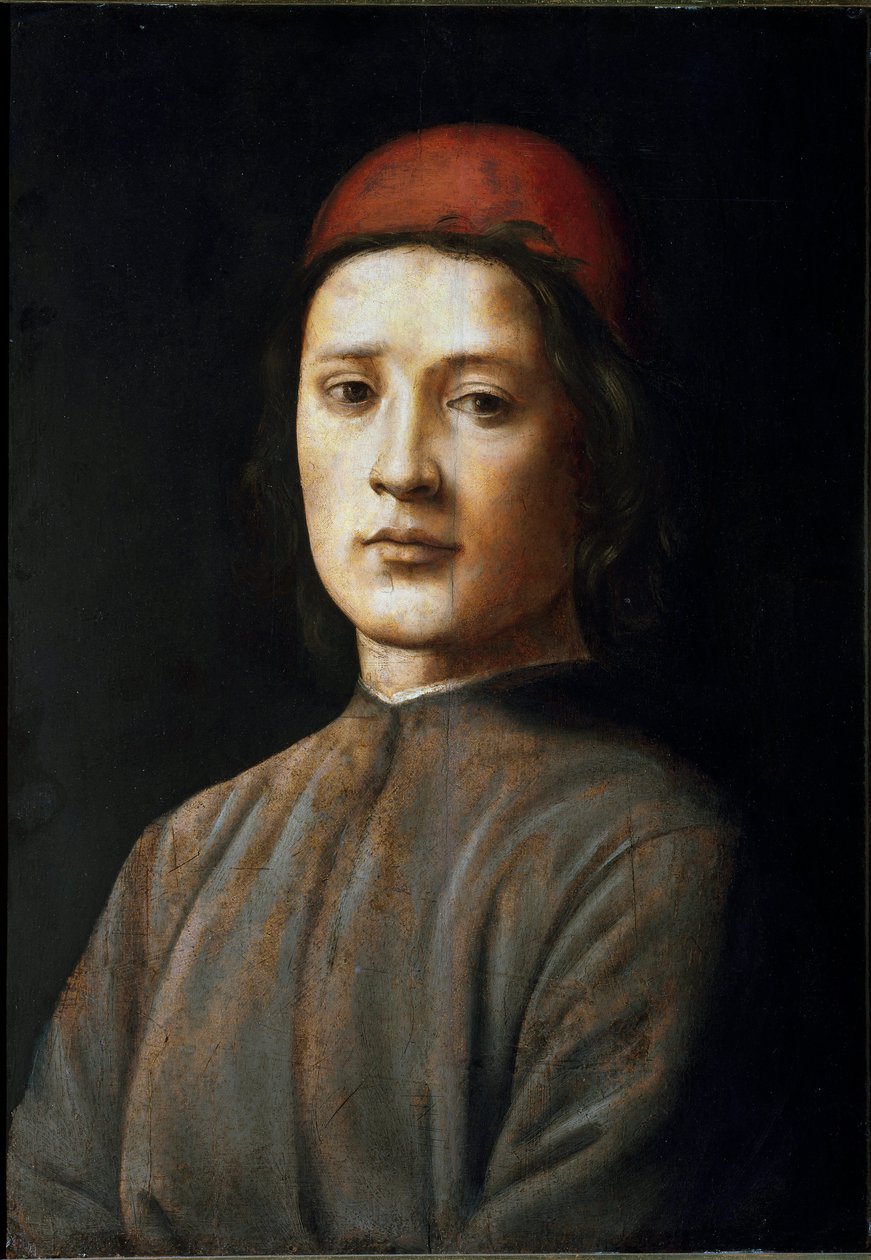 Kırmızı şapkalı genç bir adamın portresi Tablo Filipinli Lippi (1457-1504) tarafından yapılmıştır 15. yüzyıl Floransa, Galleria degli Uffizi (Ofisler) by Filippino Lippi