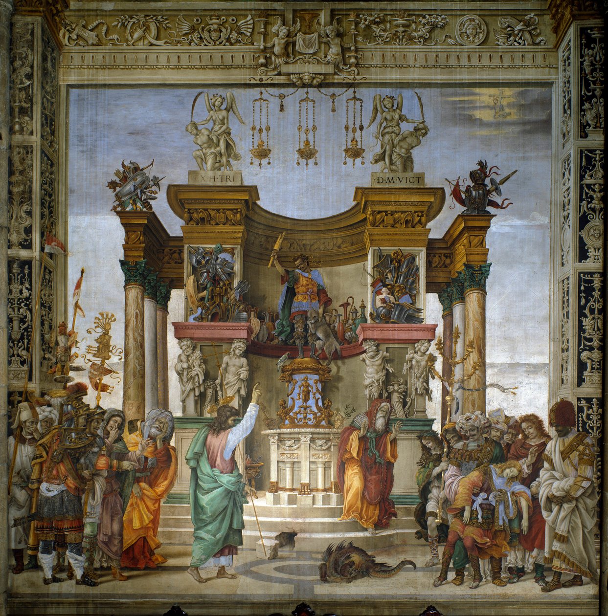Aziz Philip, ejderhayı Hierapolis Fresco tapınağından kovuyor Filipinli Lippi (1457-1504) 1487-1502 Strozzi Şapeli, Santa Maria Novella, Floransa - St Philip Ejderhayı Hieropolis Tapınağından Sürerken, Filipinli Lippi (1457-1504) . Fresk by Filippino Lippi