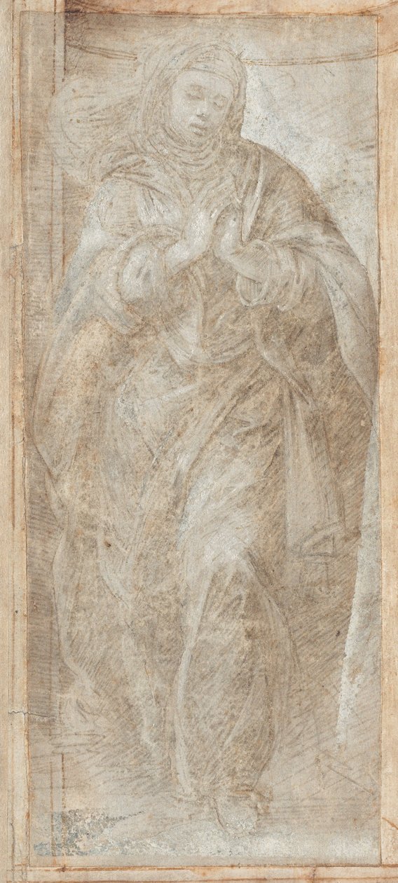 Ayakta duran kadın elleri duada kenetlenmiş by Filippino Lippi