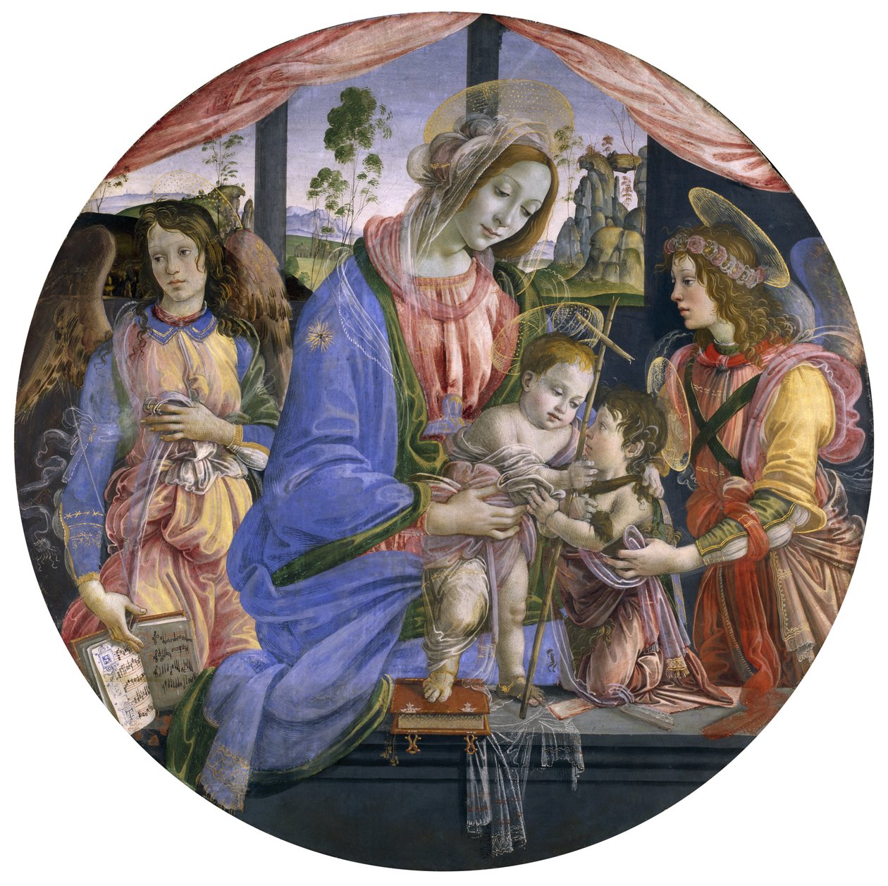 The Madonna and Child with the Infant St. John and Two Angels, 1480'lerin ortaları (panelde tempera) by Filippino Lippi