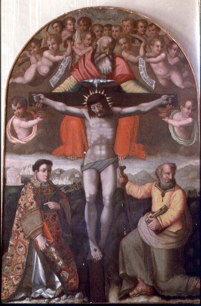 SS ile üçlü. Stephen ve Philip, bir sunağın orta paneli (panelde tempera) by Filippino Lippi