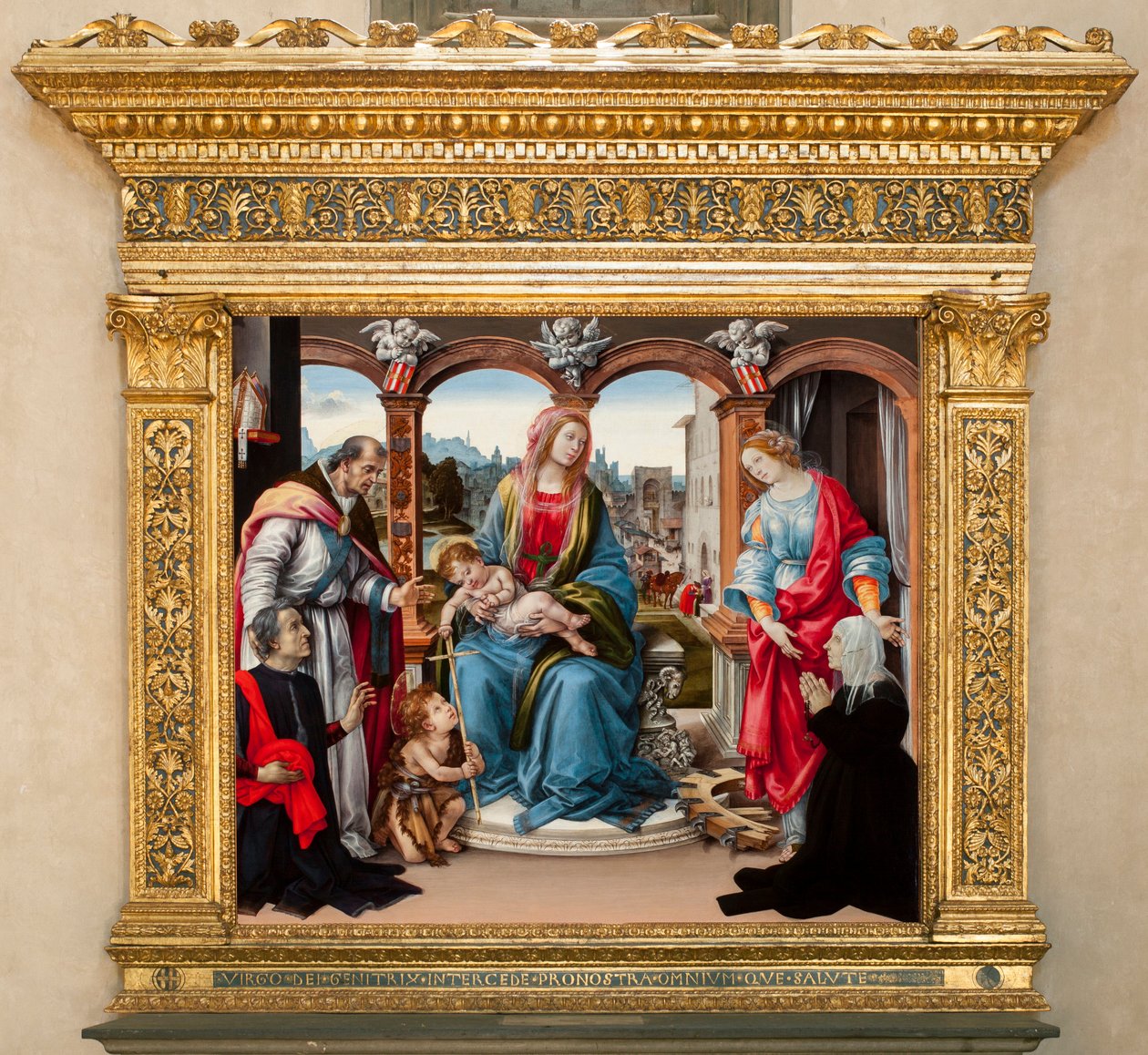 Bakire çocuk ve Aziz Vaftizci Yahya, Aziz Martin ve İskenderiyeli Aziz Catherine. Nerli Altarpiece (panelde tempera by Filippino Lippi