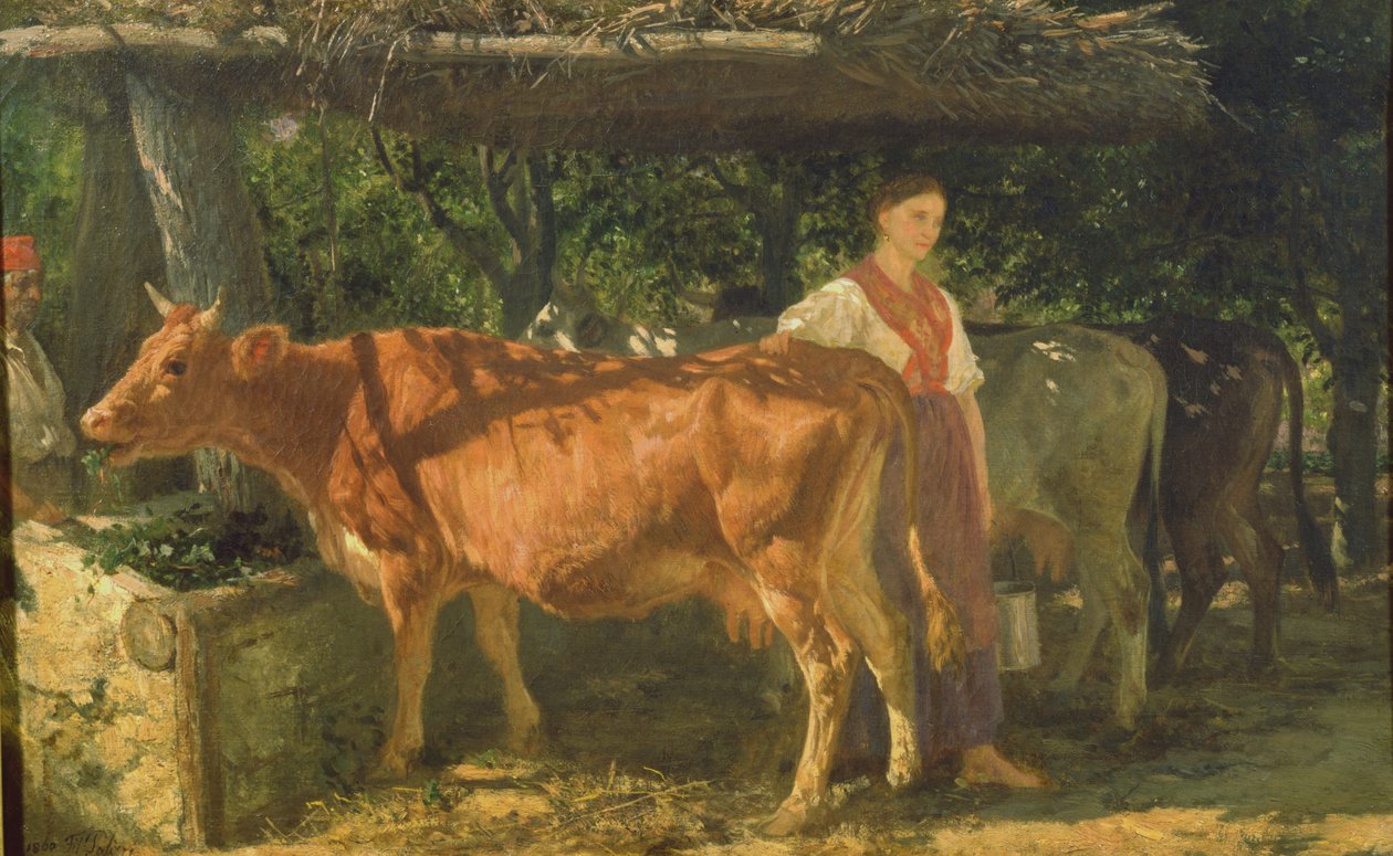 Üç İnek Besleme, 1860 by Filippo Palizzi