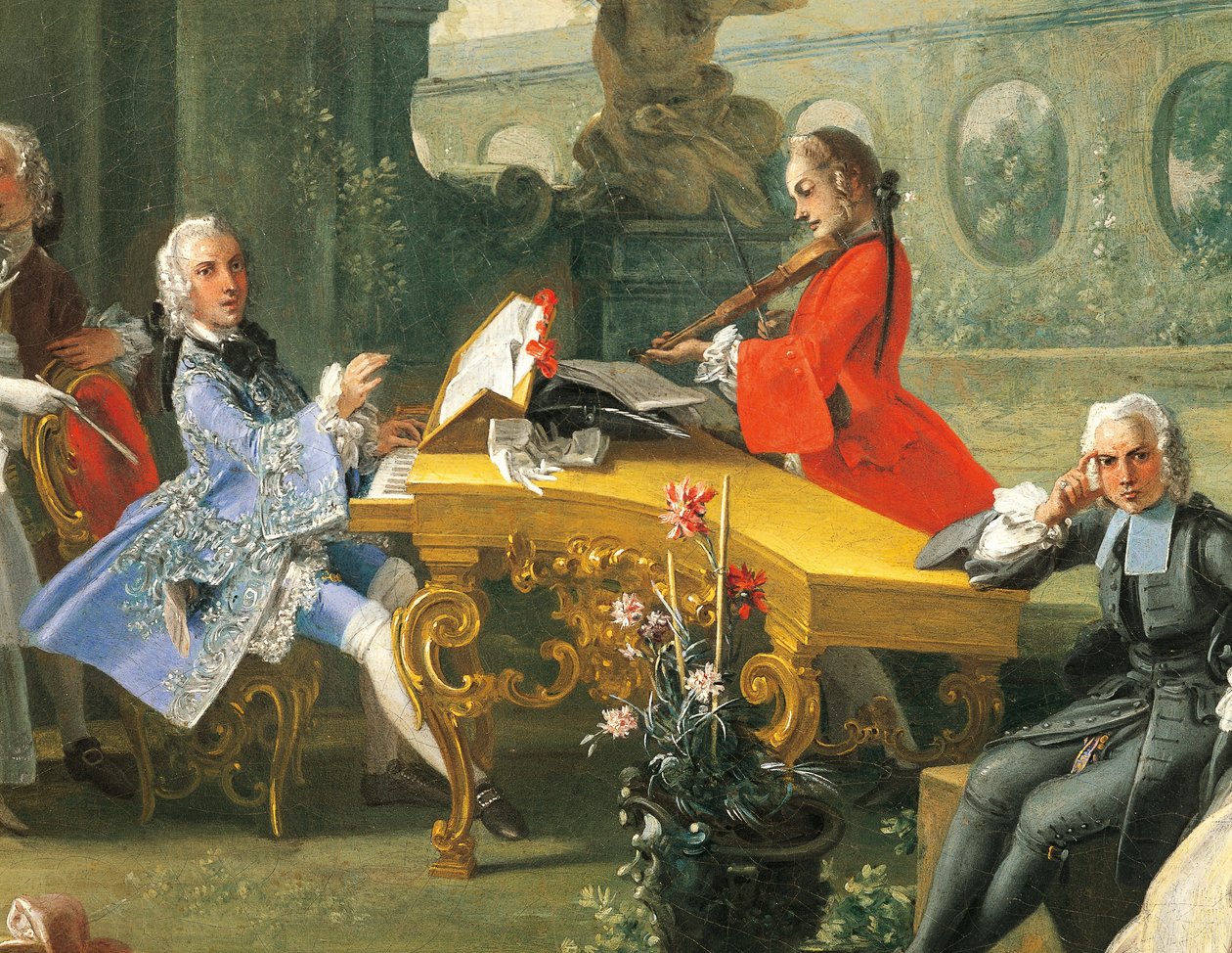 Bir bahçede konser, yaklaşık 1750, Filippo Falciatore (aktif 1737-1768), tuval üzerine yağlı boya, 75,8 x102 cm. Detay. İtalya by Filippo Falciatore