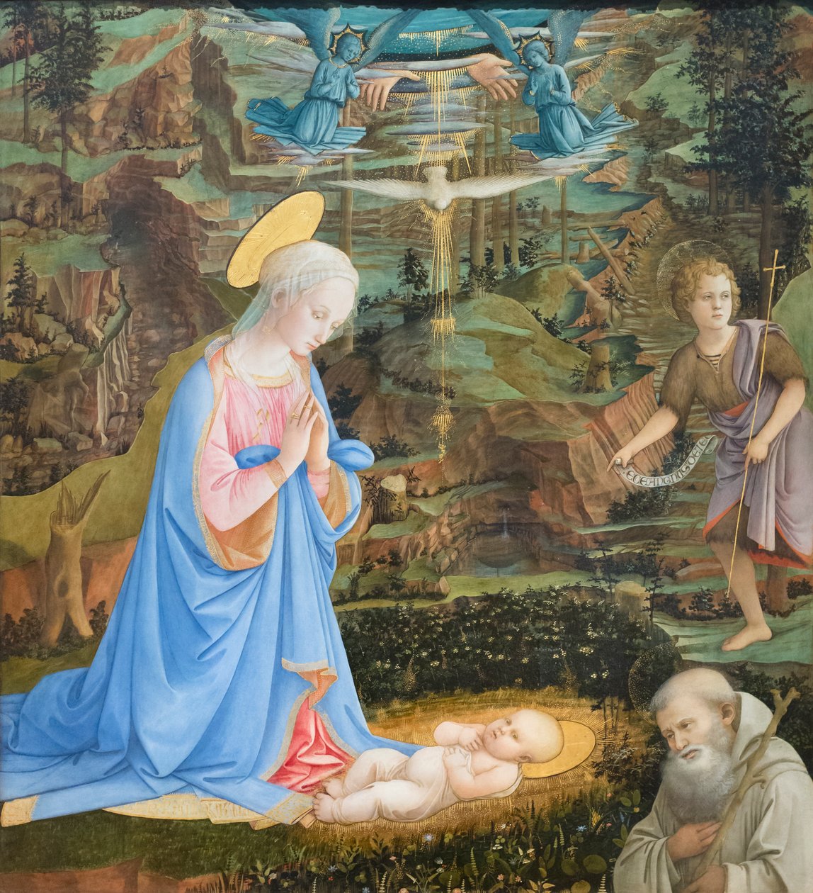 Çocuğun genç Aziz Vaftizci Yahya, Aziz Romuald ile hayranlığı by Filippo Lippi
