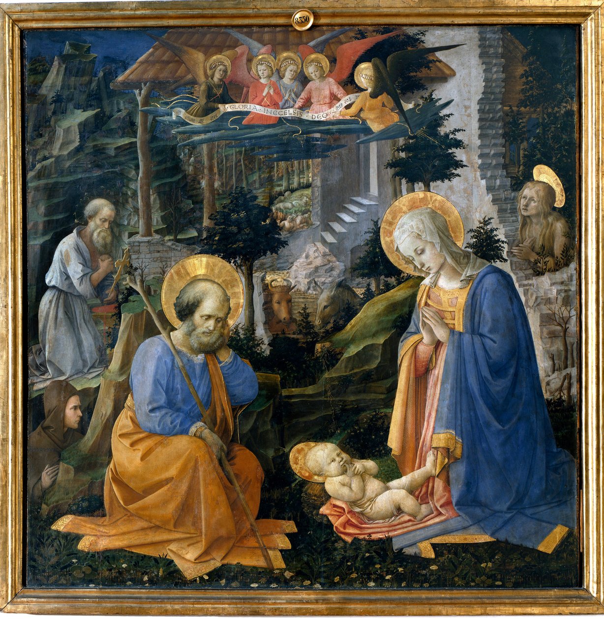 Çocuğun Aziz Jerome, Aziz Hilarion, Aziz Madeleine ve Melekler Detrempe ile ahşap üzerine hayranlığı Filippo Lippi (1406-1469) 1455, Floransa, Galleria degli Uffizi (Ofisler) - Aziz Joseph, Aziz Jerome, Mary Magdalene ile Tapınma ve Aziz Ila by Filippo Lippi