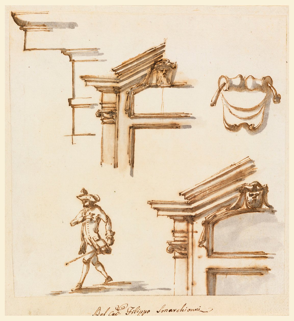 Çizim, Mimari Detaylar ve Figür Çalışması, 1760-75 by Filippo Marchionni
