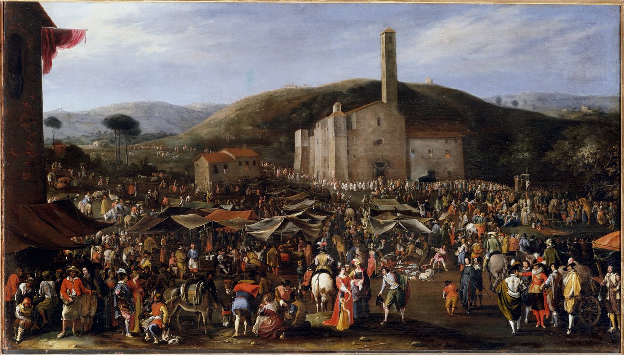 Impruneta fuarı. Duke Cosimo II de' Medicis, San Luca fuarını ziyaret ediyor, c. 1620 (resim) by Filippo Napoletano