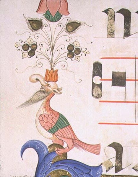Missal 515 f.120v İnsan başlı grotesk kuş, 1449