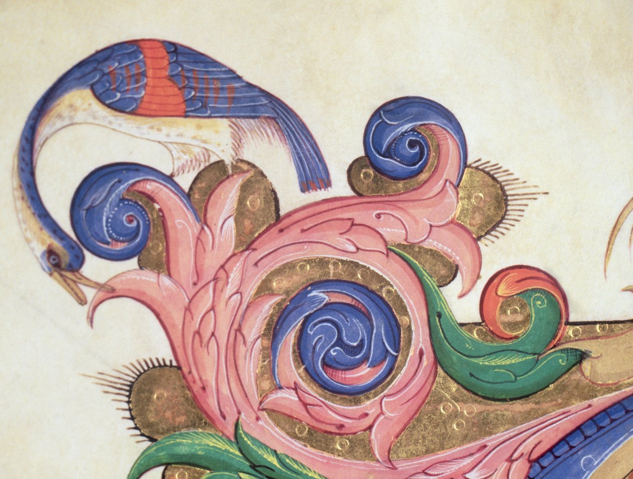 Missal 515 f.169r Yaprakların etrafına bakan fantastik kuş, 1449