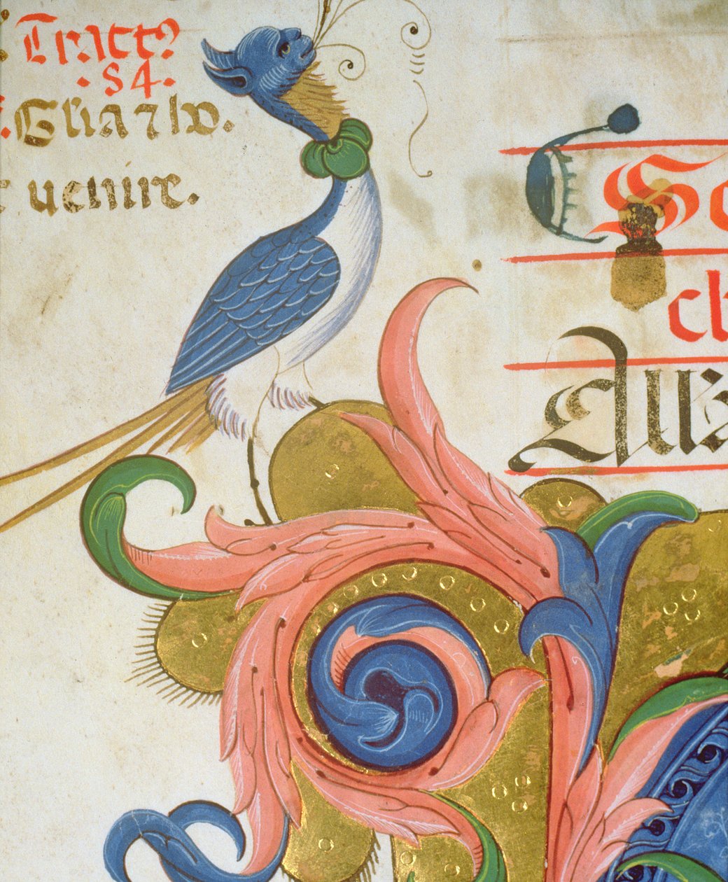 Missal 515 f.28v Tarihe geçmiş bir baş harfinin köşesinde insan başlı fantastik kuş, 1449