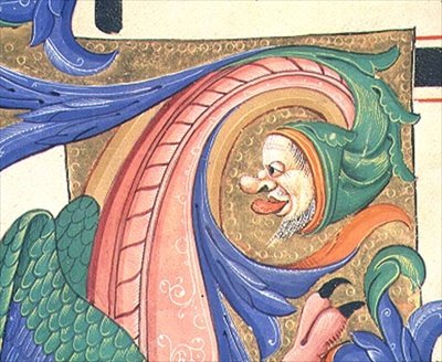 Missal 515 f.73v Bir yüzü çeken bir erkek kafayı tasvir eden zoomorfik yapraklar, 1449