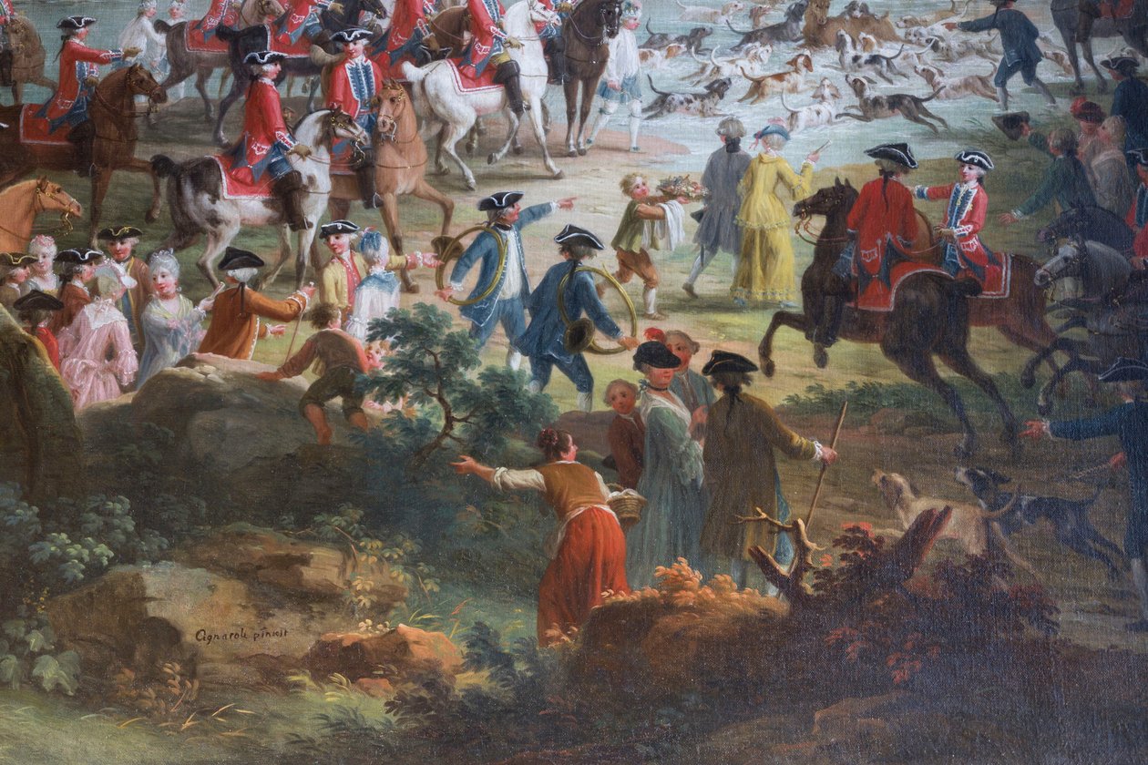 Geyik avı, Vittorio Amedeo Cignaroli (1730-1800), tuval üzerine yağlı boya, beyler salonu, Av evi, Filippo Juvarra (1678-1736), Stupinigi, Piedmont, İtalya by Filippo or Juvara Juvarra