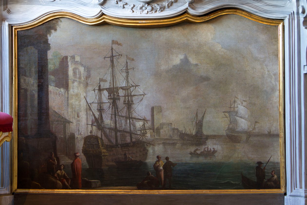 Deniz manzarası resmi, şömine perdesi, Av evi, Filippo Juvarra (1678-1736), Stupinigi, Piedmont, İtalya by Filippo or Juvara Juvarra