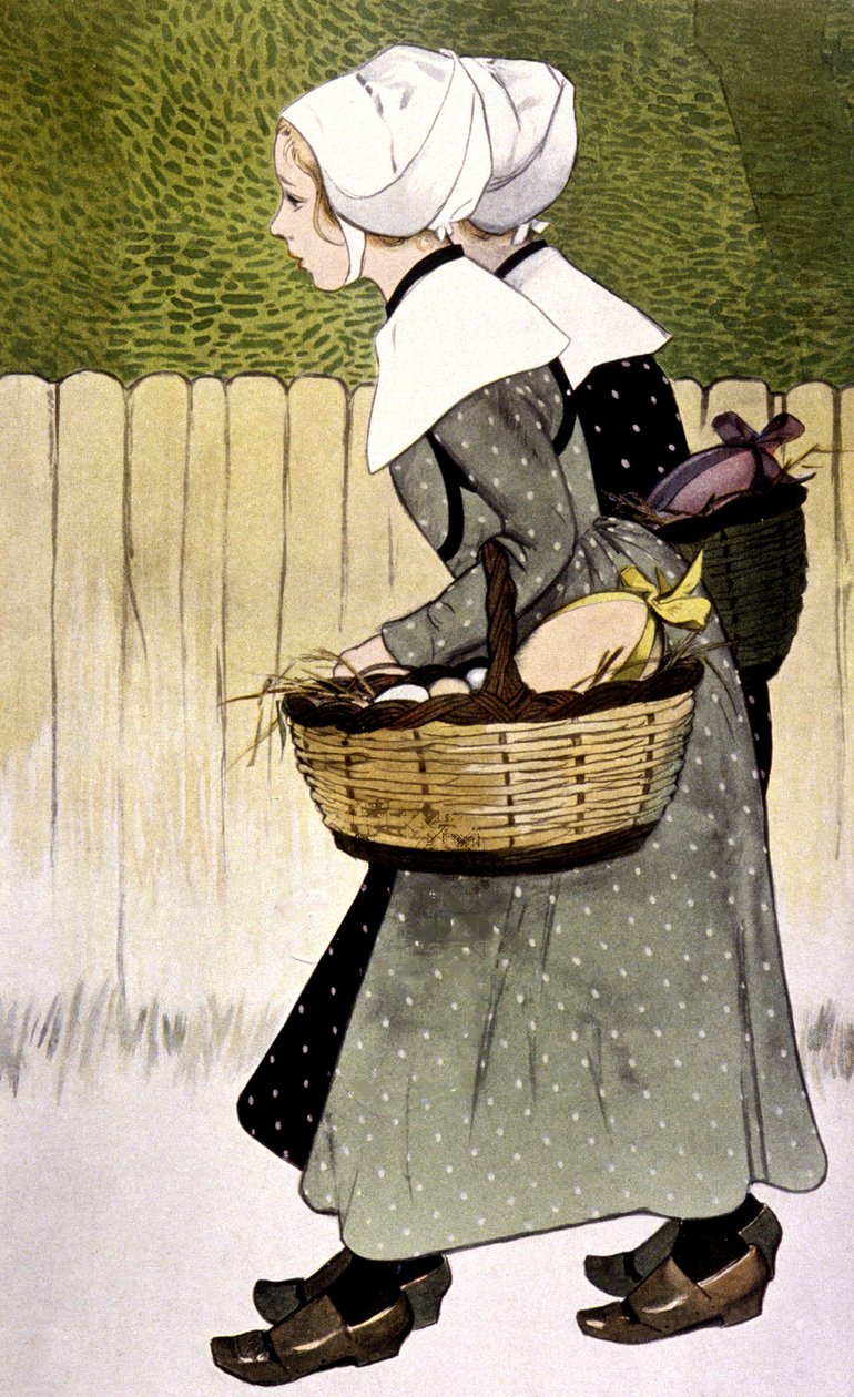 Paskalya yumurtaları taşıyan hizmetçiler, c. 1900 (çizim) by Firmin Bouisset